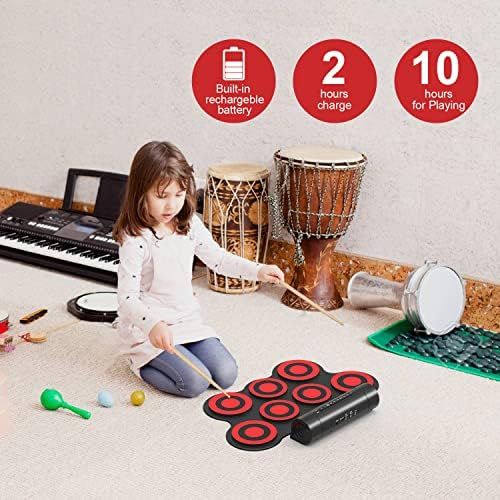  [아마존베스트]Electronic Drum Set - KONIX Bluetooth Electric Midi Drum Set Kit for Kids Beginner Portable Roll Up Drum Practice Pads - Musical Instruments With Built-In Speaker,Drum Pedals Drum