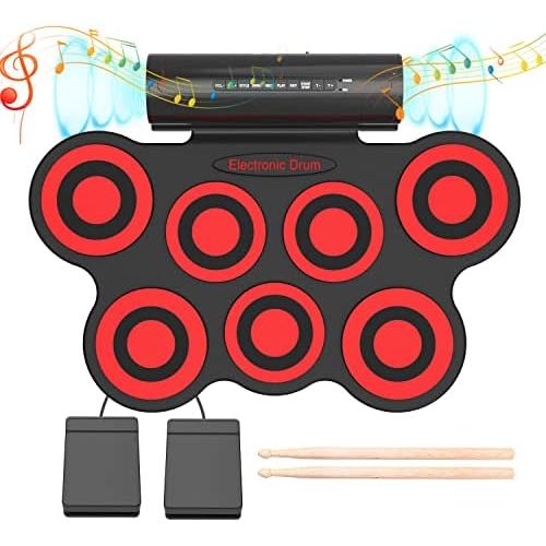  [아마존베스트]Electronic Drum Set - KONIX Bluetooth Electric Midi Drum Set Kit for Kids Beginner Portable Roll Up Drum Practice Pads - Musical Instruments With Built-In Speaker,Drum Pedals Drum