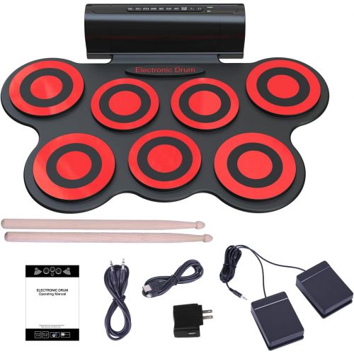  [아마존베스트]Electronic Drum Set - KONIX Bluetooth Electric Midi Drum Set Kit for Kids Beginner Portable Roll Up Drum Practice Pads - Musical Instruments With Built-In Speaker,Drum Pedals Drum