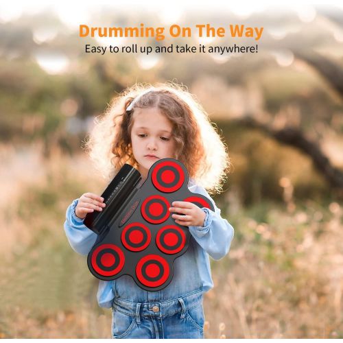  [아마존베스트]Electronic Drum Set - KONIX Bluetooth Electric Midi Drum Set Kit for Kids Beginner Portable Roll Up Drum Practice Pads - Musical Instruments With Built-In Speaker,Drum Pedals Drum