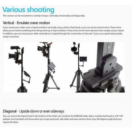  Konova Camera Slider Dolly K2 60cm (23.6 Inch) Track Aluminum Light Weight for Camera, Mobile Phone, DSLR, Payloads up to 40lbs (18kg) with Bag