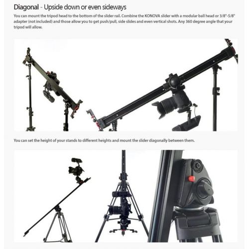  Konova Camera Slider Dolly K2 60cm (23.6 Inch) Track Aluminum Light Weight for Camera, Mobile Phone, DSLR, Payloads up to 40lbs (18kg) with Bag
