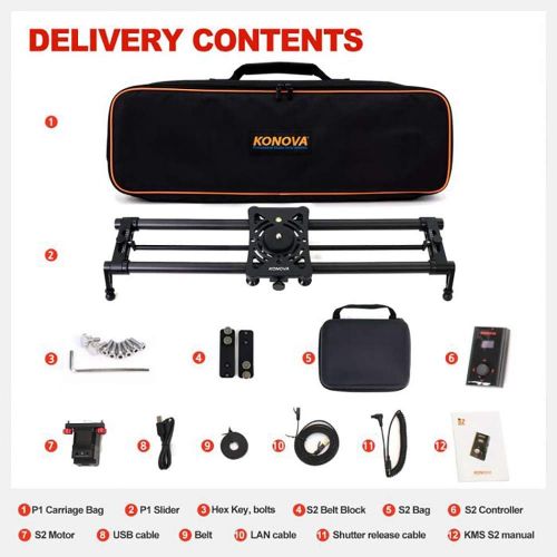  KONOVA Motorized Slider P1-60cm (23.6 inch) Carbon Slider Dolly with S2 for Parallax Panorama Shot Live Motion and Timelapse Supports Camera, Gopro, Mobile Phone, DSLR, Mirrorless