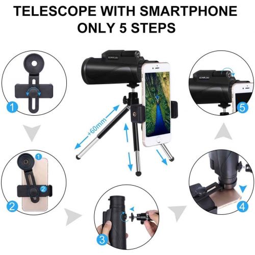  [아마존베스트]KONPCOIU Monocular Telescope,12X50 High Power&HD Monocular with Universal Smartphone Holder and Wireless Remote Control-Waterproof Scope, BAK4 Prism for Bird Watching, Hunting, Surveillance