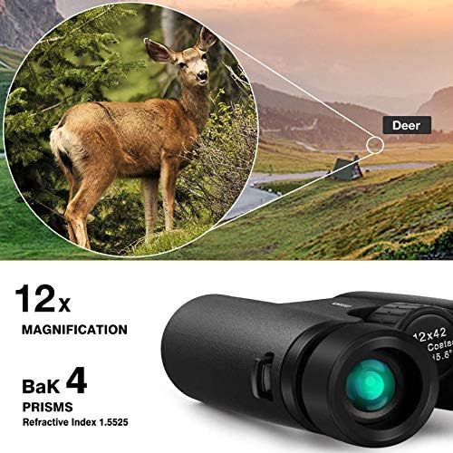  [아마존베스트]KONPCOIU 12x42 Roof Prism Binoculars for Adults, Portable and Waterproof Compact Binoculars with Low Light Night Vision,BAK4 Prism FMC Lens HD Clear View for Bird Watching, Hunting, Travel,