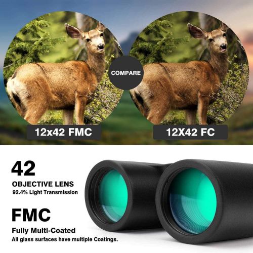  [아마존베스트]KONPCOIU 12x42 Roof Prism Binoculars for Adults, Portable and Waterproof Compact Binoculars with Low Light Night Vision,BAK4 Prism FMC Lens HD Clear View for Bird Watching, Hunting, Travel,