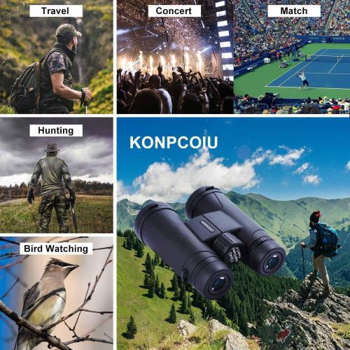  [아마존베스트]KONPCOIU 12x42 Roof Prism Binoculars for Adults, Portable and Waterproof Compact Binoculars with Low Light Night Vision,BAK4 Prism FMC Lens HD Clear View for Bird Watching, Hunting, Travel,