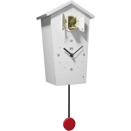  KOOKOO Birdhouse Black, Modern Cuckoo Clock w. 12 Natural Bird Voices or Cuckoo Call, Design Clock w. Pendulum, Natural Field Recordings by Jean-Claude Roche
