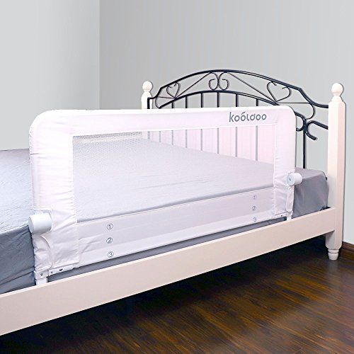  [아마존베스트]KOOLDOO 59 Inches Fold Down Toddlers Safety Bed Rail Children Bed Guard with NBR Foam Include 1pcs Seat Belt (White)