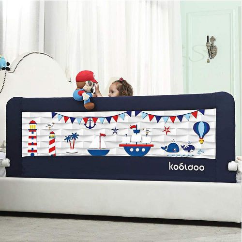 [아마존베스트]KOOLDOO 59 Inches Fold Down Toddlers Bed Rail Safety Baby Bed Guard with NBR Foam Including 1Pc Seat Belt (Blue)