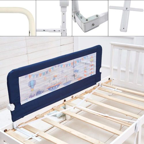  [아마존베스트]KOOLDOO 59 Inches Fold Down Toddlers Bed Rail Safety Baby Bed Guard with NBR Foam Including 1Pc Seat Belt (Blue)