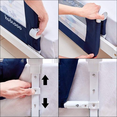  [아마존베스트]KOOLDOO 59 Inches Fold Down Toddlers Bed Rail Safety Baby Bed Guard with NBR Foam Including 1Pc Seat Belt (Blue)