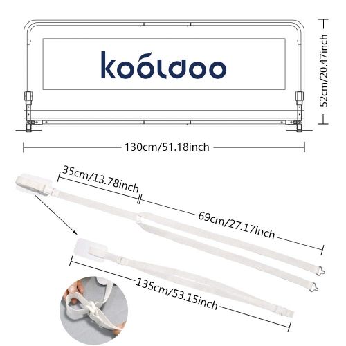  [아마존베스트]KOOLDOO 51 Inches Fold Down Toddlers Safety Bed Rail Children Bed Guard with NBR Foam Include 1pcs Seat Belt (White)