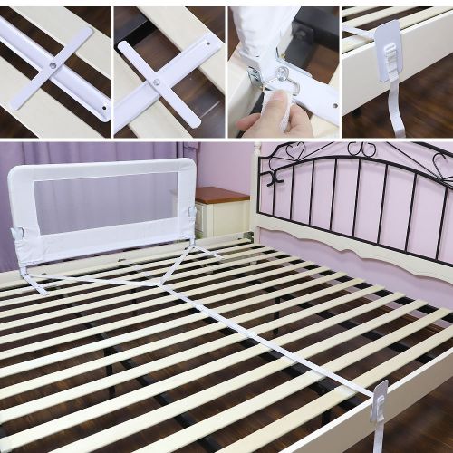  [아마존베스트]KOOLDOO 51 Inches Fold Down Toddlers Safety Bed Rail Children Bed Guard with NBR Foam Include 1pcs Seat Belt (White)