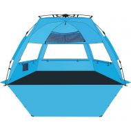 KO-ON Pop Up Beach Tent for 4 Person, Easy Setup and Portable Beach Shade Sun Shelter Canopy with UPF 50+ UV Protection, Extendable Floor with 3 Ventilating Windows Plus Carrying B
