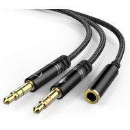 Headphone 3.5mm Splitter Mic Cable for Computer, KOOPAO Headset 3.5mm Female to 2 Dual Male Microphone Audio Stereo Jack Earphones Port to Gaming Speaker PC Adapter