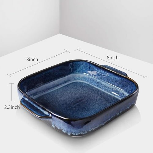  KOOV Ceramic Bakeware, 8x8 Baking Dish, Square Baking Pan, Ceramic Baking Dish, Brownie Pans for Cake Dinner, Kitchen, Reactive Glaze (Nebula Blue)
