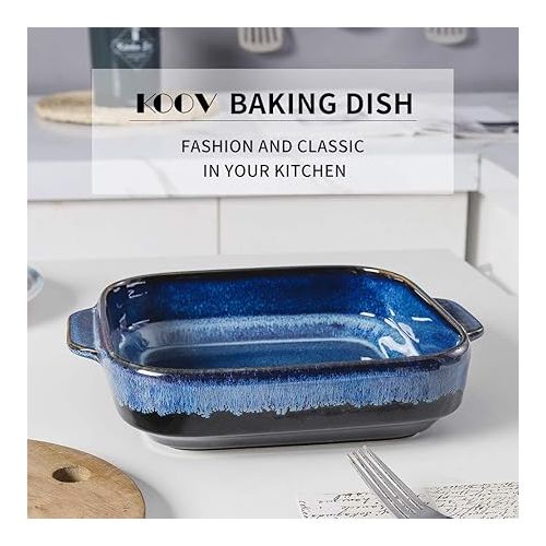  KOOV Ceramic Bakeware, 8x8 Baking Dish, Square Baking Pan, Ceramic Baking Dish, Brownie Pans for Cake Dinner, Kitchen, Reactive Glaze (Nebula Blue)