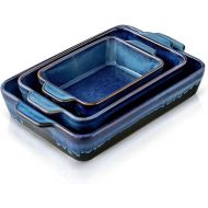 KOOV Bakeware Set, Ceramic Baking Dish Set, Rectangular Casserole Dish Set, lasagna Pan, Baking Pans Set for Cooking, Cake Dinner, Kitchen, 9 x 13 Inches, Reactive Glaze 3-Piece (Nebula Blue)