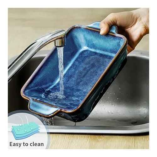  KOOV Bakeware Set, Ceramic Baking Dish Set, Rectangular Casserole Dish Set, lasagna Pan, Baking Pans Set for Cooking, Cake Dinner, Kitchen, 9 x 13 Inches, Reactive Glaze 3-Piece (Nebula Blue)