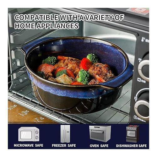  KOOV Ceramic Casserole Dish with Lid Oven Safe, 2 Quart Casserole Dish, Covered Round Casserole Dish Set, 9 inch Baking dish With Lid for Dinner, Deep Casserole Cookware Set, Reactive Glaze