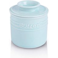 Porcelain Butter Crock, French Butter Dish, Ceramic Butter Keeper for Counter, Big Capacity, Elegant Blue Collection (Sky)