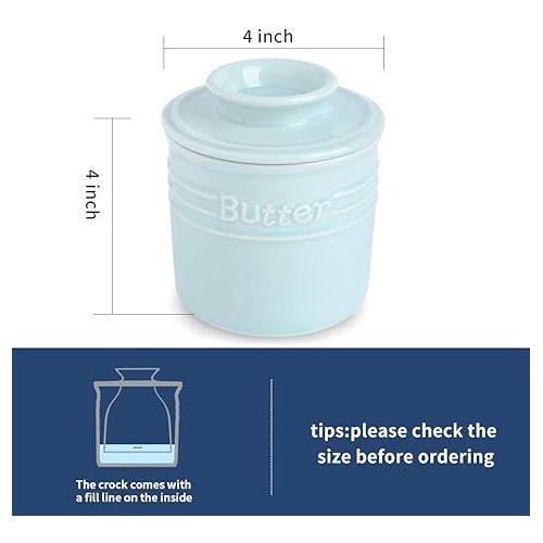  KOOV Porcelain Butter Crock, French Butter Dish, Ceramic Butter Keeper for Counter, Big Capacity, Elegant Blue Collection (Sky)