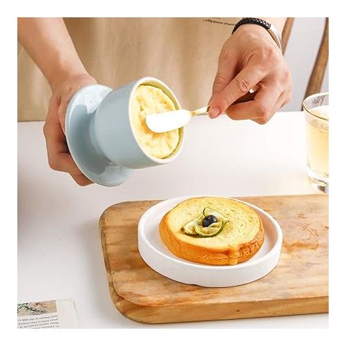  KOOV Porcelain Butter Crock, French Butter Dish, Ceramic Butter Keeper for Counter, Big Capacity, Elegant Blue Collection (Sky)