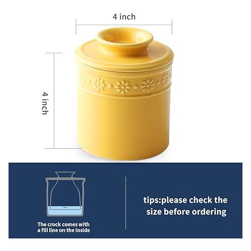  KOOV Ceramic Butter Crock, Butter Keeper for Counter, French Butter Dish Big Capacity (Yellow)