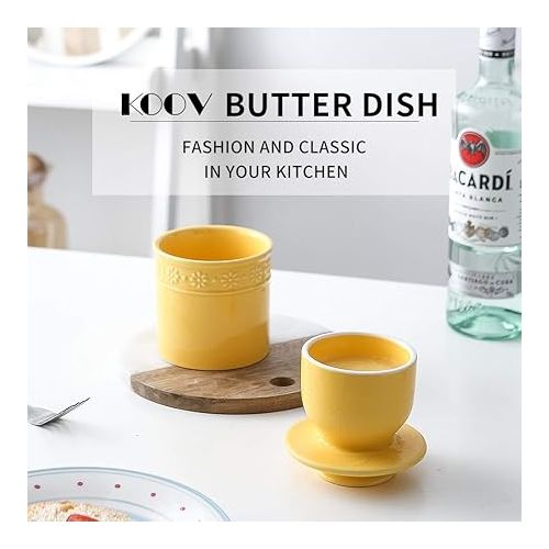  KOOV Ceramic Butter Crock, Butter Keeper for Counter, French Butter Dish Big Capacity (Yellow)