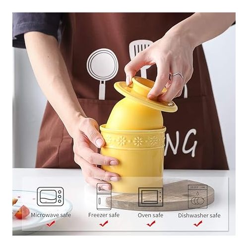  KOOV Ceramic Butter Crock, Butter Keeper for Counter, French Butter Dish Big Capacity (Yellow)