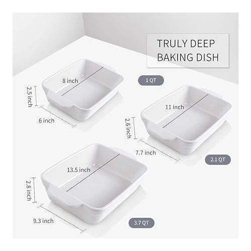  KOOV Bakeware Set, Ceramic Baking Dish Set, Rectangular Casserole Dish Set, lasagna Pan, Baking Pans Set for Cooking, Cake Dinner, Kitchen, 9 x 13 Inches, 3-Piece (Set of 3, White)