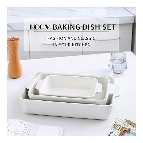  KOOV Bakeware Set, Ceramic Baking Dish Set, Rectangular Casserole Dish Set, lasagna Pan, Baking Pans Set for Cooking, Cake Dinner, Kitchen, 9 x 13 Inches, 3-Piece (Set of 3, White)