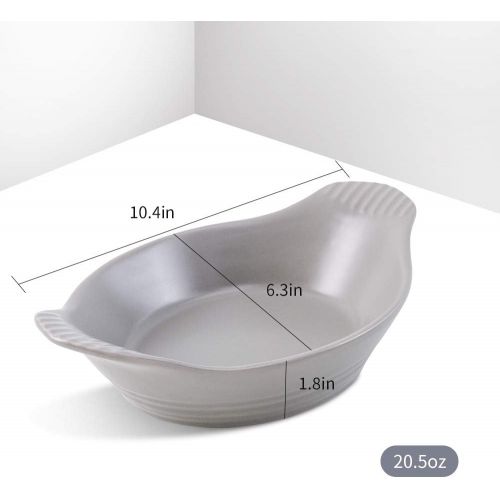  KOOV Ceramic Bakeware Set, 10 x 6 Inches Au Gratin Baking Dish Set with Double Handle for Kitchen and Home, Oval Baking Pan Wave Series, 20 OZ Set of 3 (Waxy Gray)