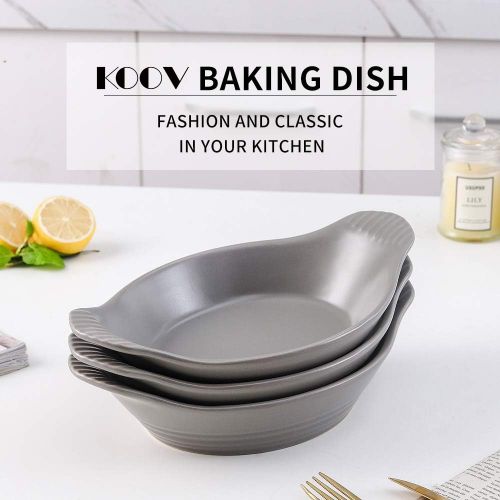  KOOV Ceramic Bakeware Set, 10 x 6 Inches Au Gratin Baking Dish Set with Double Handle for Kitchen and Home, Oval Baking Pan Wave Series, 20 OZ Set of 3 (Waxy Gray)