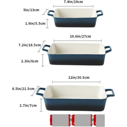  KOOV Bakeware Set, Ceramic Baking Dish, Rectangular Baking Pans Set, Casserole Dish for Cooking, Cake Dinner, Kitchen, Wrapping Upgrade, 12 x 8.5 Inches, 3-Piece (Gradient Blue)