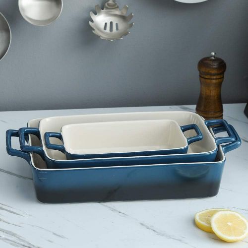  KOOV Bakeware Set, Ceramic Baking Dish, Rectangular Baking Pans Set, Casserole Dish for Cooking, Cake Dinner, Kitchen, Wrapping Upgrade, 12 x 8.5 Inches, 3-Piece (Gradient Blue)