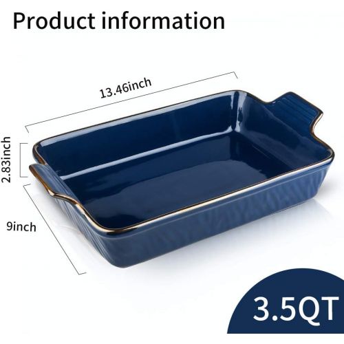  KOOV Individual Lasagne Pan Deep, Rectangular 9x13 Baking Dish, Ceramic Baking Dish, Bakeware for Tapas, Roasting, Casserole Dish for Oven, Texture Series (Aegean)