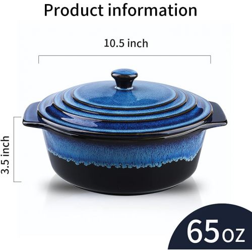  KOOV Ceramic Casserole Dish with Lid Oven Safe, 2 Quart Casserole Dish, Covered Round Casserole Dish Set, 9 inch Baking dish With Lid for Dinner, Deep Casserole Cookware Set, React
