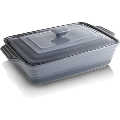  KOOV Ceramic Casserole Dish with Lid, Covered Rectangular Casserole Dish Set, Lasagna Pans with Lid for Cooking, Baking dish With Lid for Dinner, Kitchen, 9 x 13 Inches, Reactive G