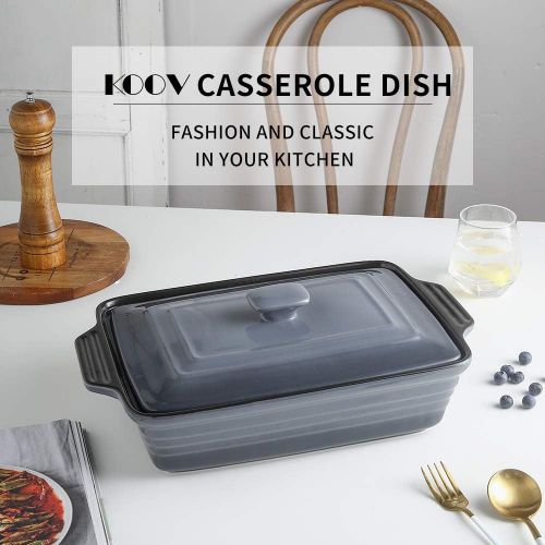  KOOV Ceramic Casserole Dish with Lid, Covered Rectangular Casserole Dish Set, Lasagna Pans with Lid for Cooking, Baking dish With Lid for Dinner, Kitchen, 9 x 13 Inches, Reactive G