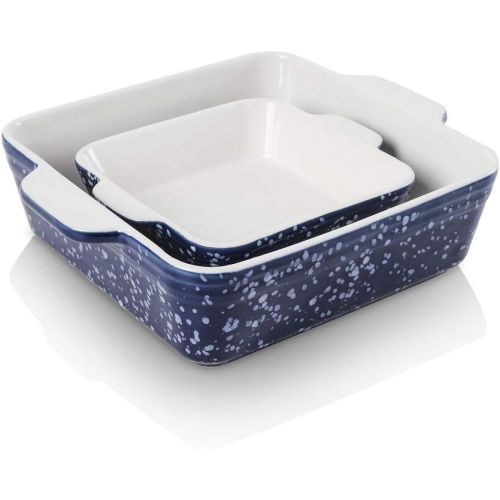  [아마존베스트]KOOV Ceramic Baking Dish Set of 2, Square Baking Pan 8 x 8 inches & 6 x 6 inches, Small Baking Dish Pans, Brownie Pan for Cooking, Cake Dinner, Kitchen, Snowflake Series (Aegean)