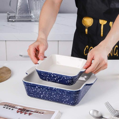  [아마존베스트]KOOV Ceramic Baking Dish Set of 2, Square Baking Pan 8 x 8 inches & 6 x 6 inches, Small Baking Dish Pans, Brownie Pan for Cooking, Cake Dinner, Kitchen, Snowflake Series (Aegean)