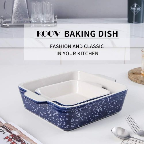 [아마존베스트]KOOV Ceramic Baking Dish Set of 2, Square Baking Pan 8 x 8 inches & 6 x 6 inches, Small Baking Dish Pans, Brownie Pan for Cooking, Cake Dinner, Kitchen, Snowflake Series (Aegean)