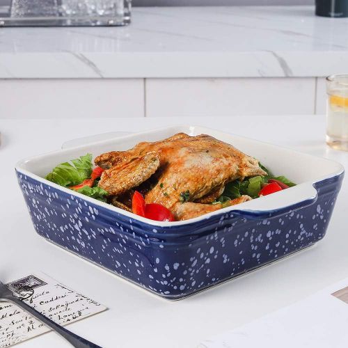  [아마존베스트]KOOV Ceramic Baking Dish Set of 2, Square Baking Pan 8 x 8 inches & 6 x 6 inches, Small Baking Dish Pans, Brownie Pan for Cooking, Cake Dinner, Kitchen, Snowflake Series (Aegean)