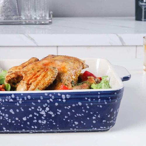  [아마존베스트]KOOV Ceramic Baking Dish Set of 2, Square Baking Pan 8 x 8 inches & 6 x 6 inches, Small Baking Dish Pans, Brownie Pan for Cooking, Cake Dinner, Kitchen, Snowflake Series (Aegean)
