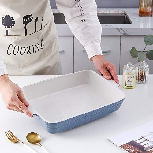  [아마존베스트]KOOV Individual Lasagne Pan Deep, Rectangular 9x13 Baking Dish, Ceramic Baking Dish, Bakeware for Tapas, Roasting, Casserole Dish for Oven, Daisy Series (Haze Blue)