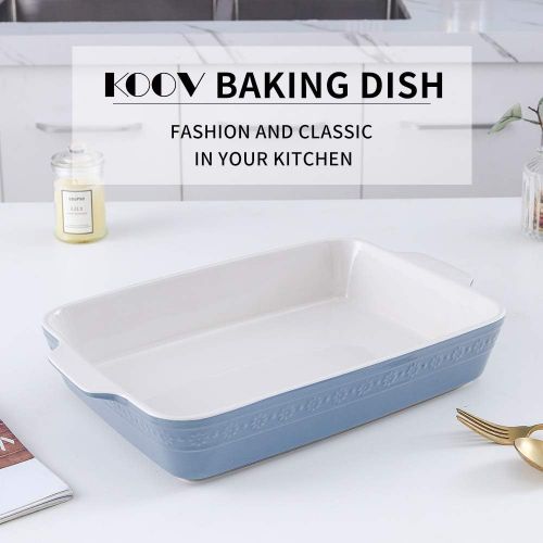  [아마존베스트]KOOV Individual Lasagne Pan Deep, Rectangular 9x13 Baking Dish, Ceramic Baking Dish, Bakeware for Tapas, Roasting, Casserole Dish for Oven, Daisy Series (Haze Blue)