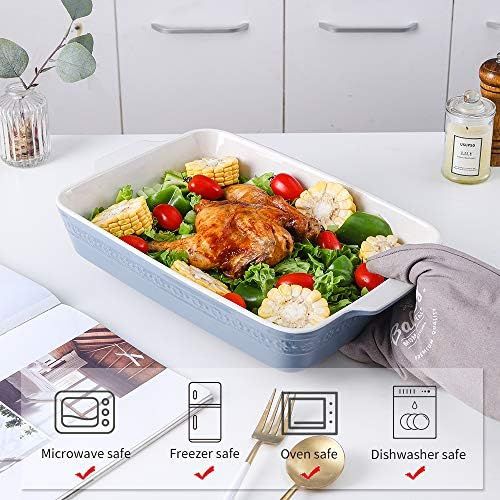  [아마존베스트]KOOV Individual Lasagne Pan Deep, Rectangular 9x13 Baking Dish, Ceramic Baking Dish, Bakeware for Tapas, Roasting, Casserole Dish for Oven, Daisy Series (Haze Blue)