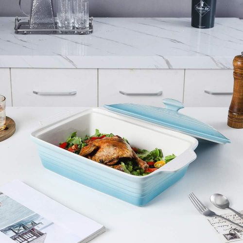  [아마존베스트]KOOV Ceramic Casserole Dish with Lid, Covered Rectangular Casserole Dish Set, Lasagna Pans with Lid for Cooking, Baking dish With Lid for Dinner, 9 x 13 Inches, Gradient Series (Gr